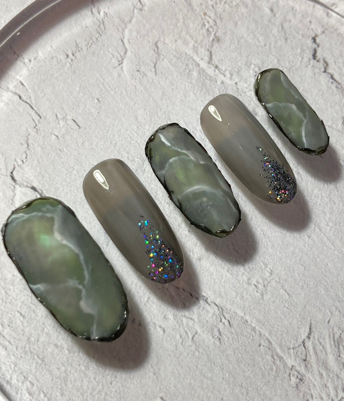 オーダーネイルチップNo.213 深緑カラー 奥行き大理石風 オーダーネイルチップNo.213 深緑カラー 奥行き大理石風