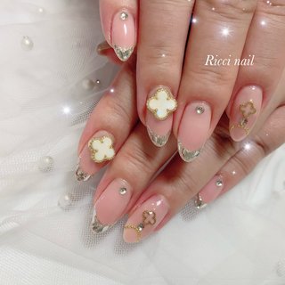 ネイルチップオーダー韓国フレンチネイルシンプルクローバー