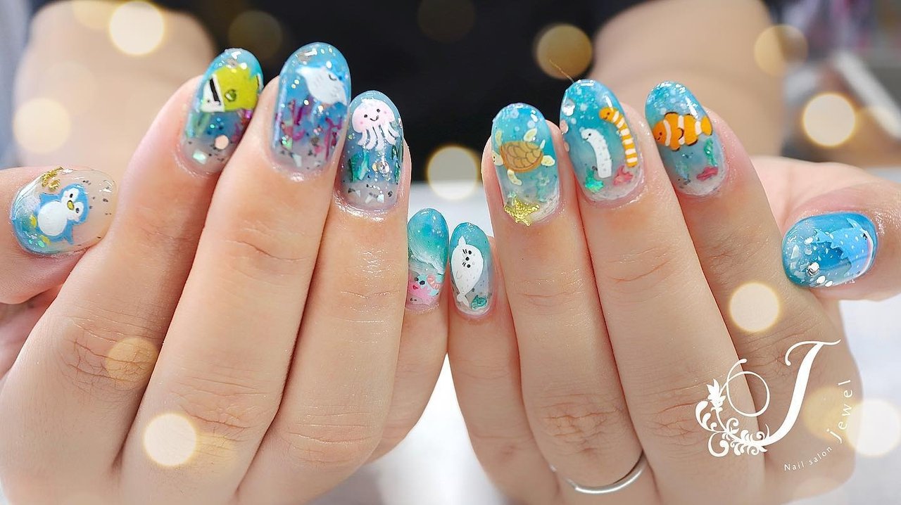 夏 海 リゾート ラメ シェル Nailsalon Jewelのネイルデザイン No ネイルブック