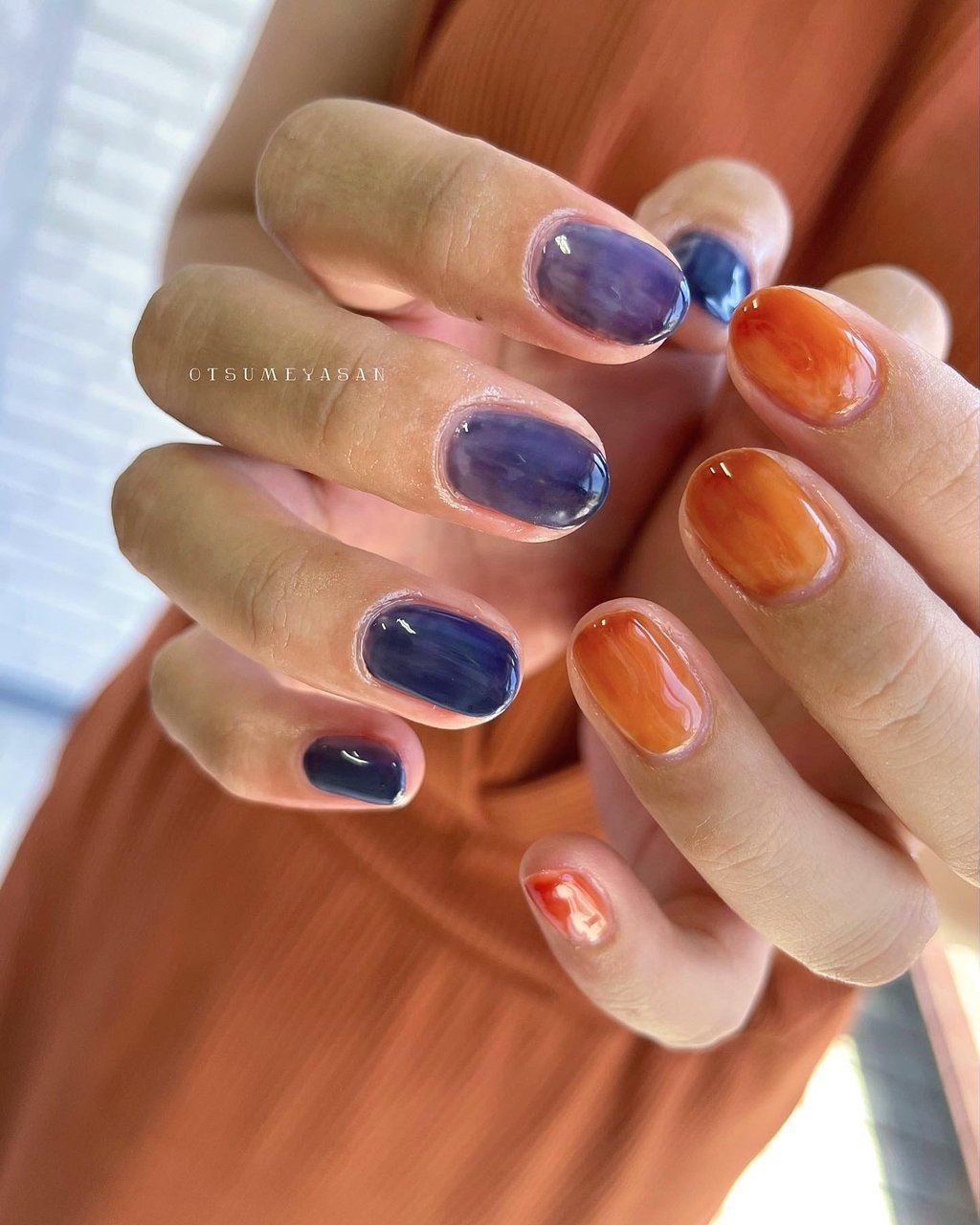 ハンド オレンジ ターコイズ ブルー ちーぼーのネイルデザイン No ネイルブック