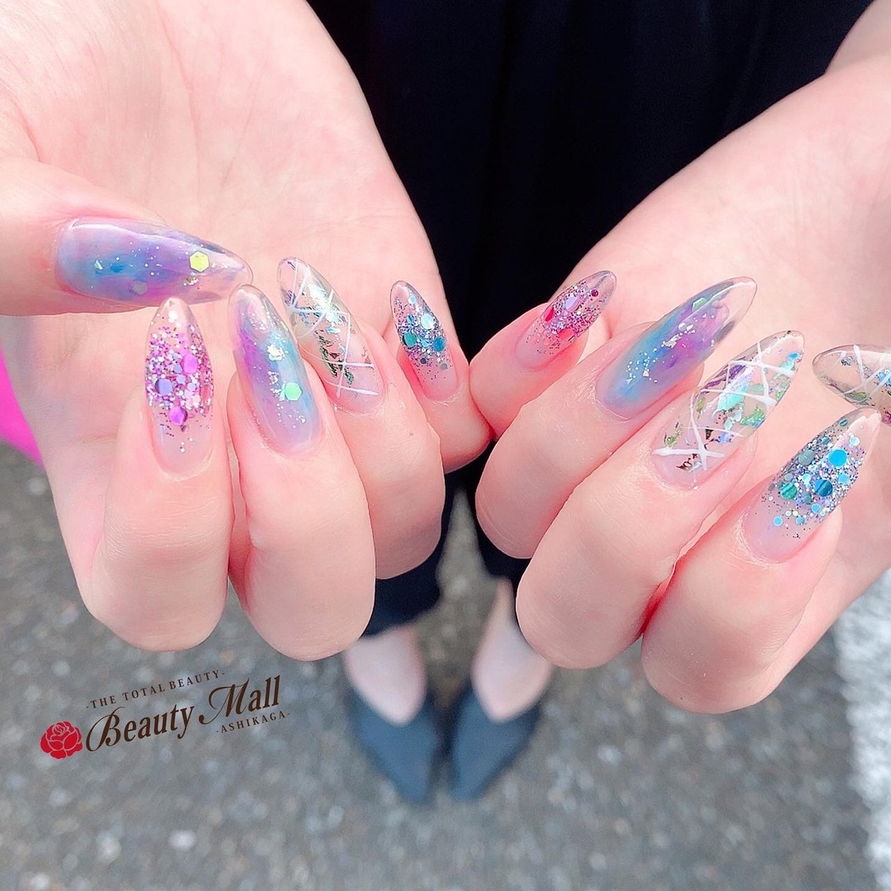 夏 ハンド ピンク 水色 スカルプチュア ビューティーモール 足利店 ネイルサロン Pinkyのネイルデザイン No ネイルブック