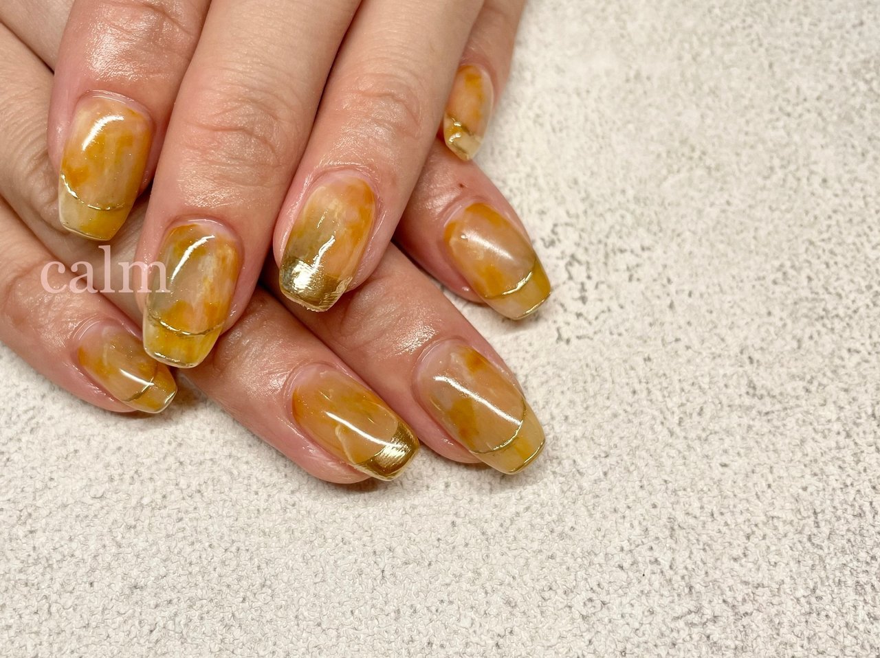 ニュアンス/マーブル/ミラー/オレンジ/グリーン - akinaのネイル  