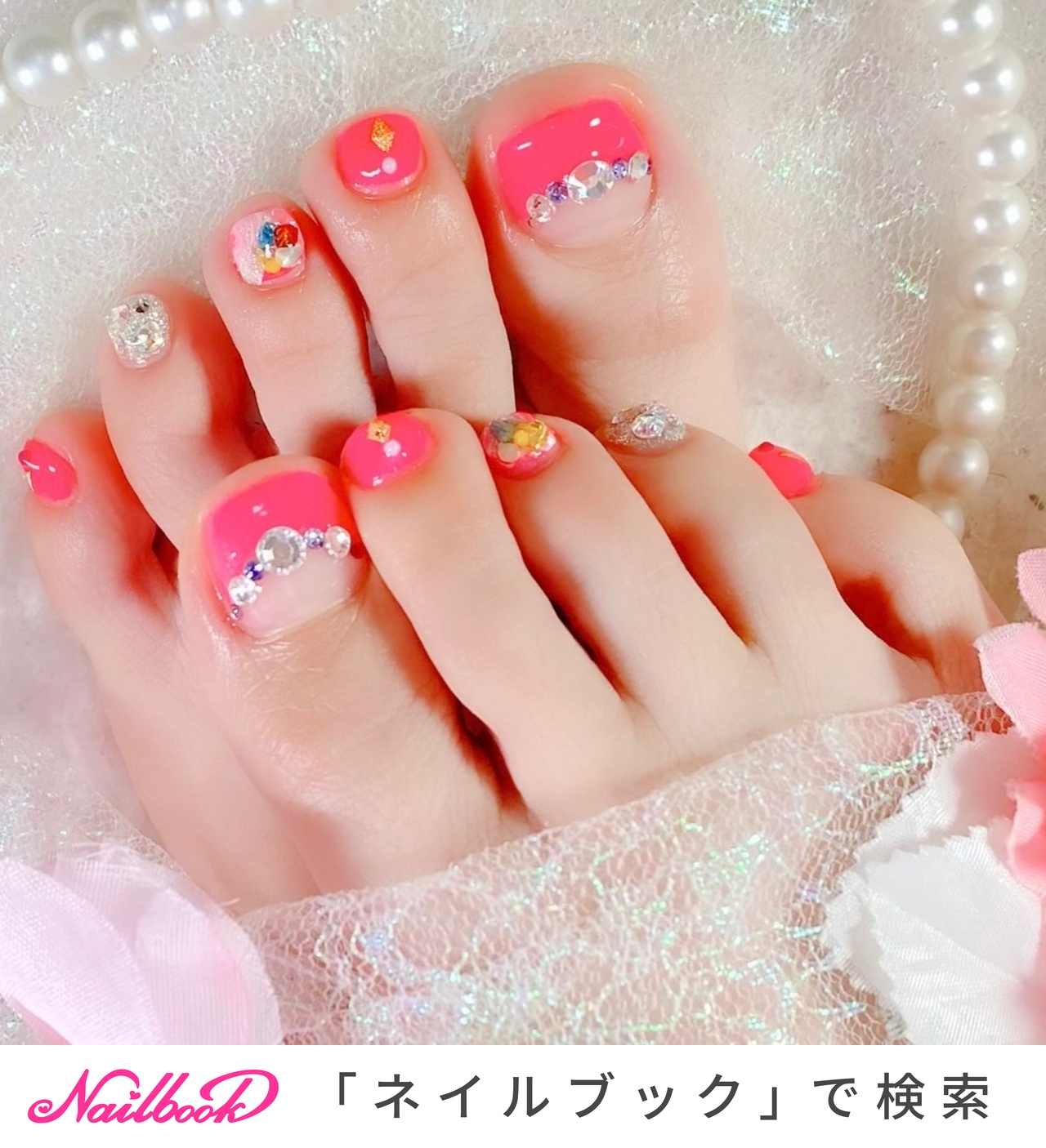 シェル ピンク ショッキングピンクのネイルデザイン ネイルブック