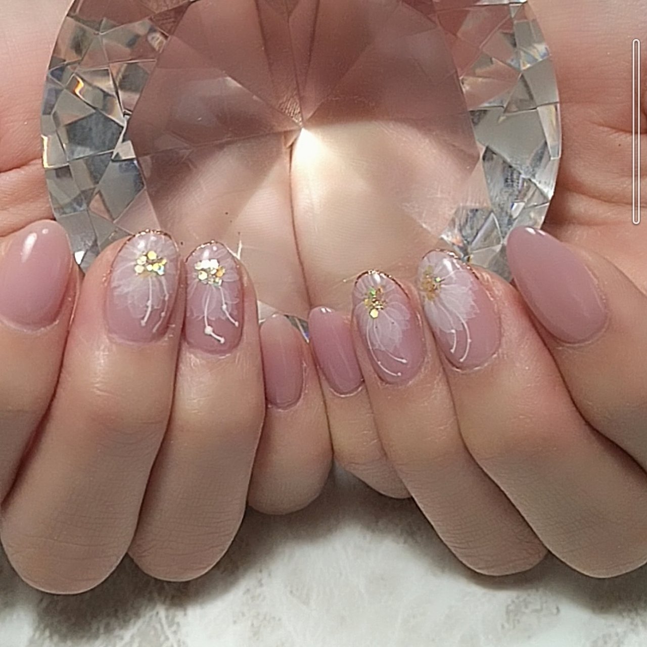 シンプル ラメ フラワー ピンク ジェルネイル Nailroom Kのネイルデザイン No ネイルブック