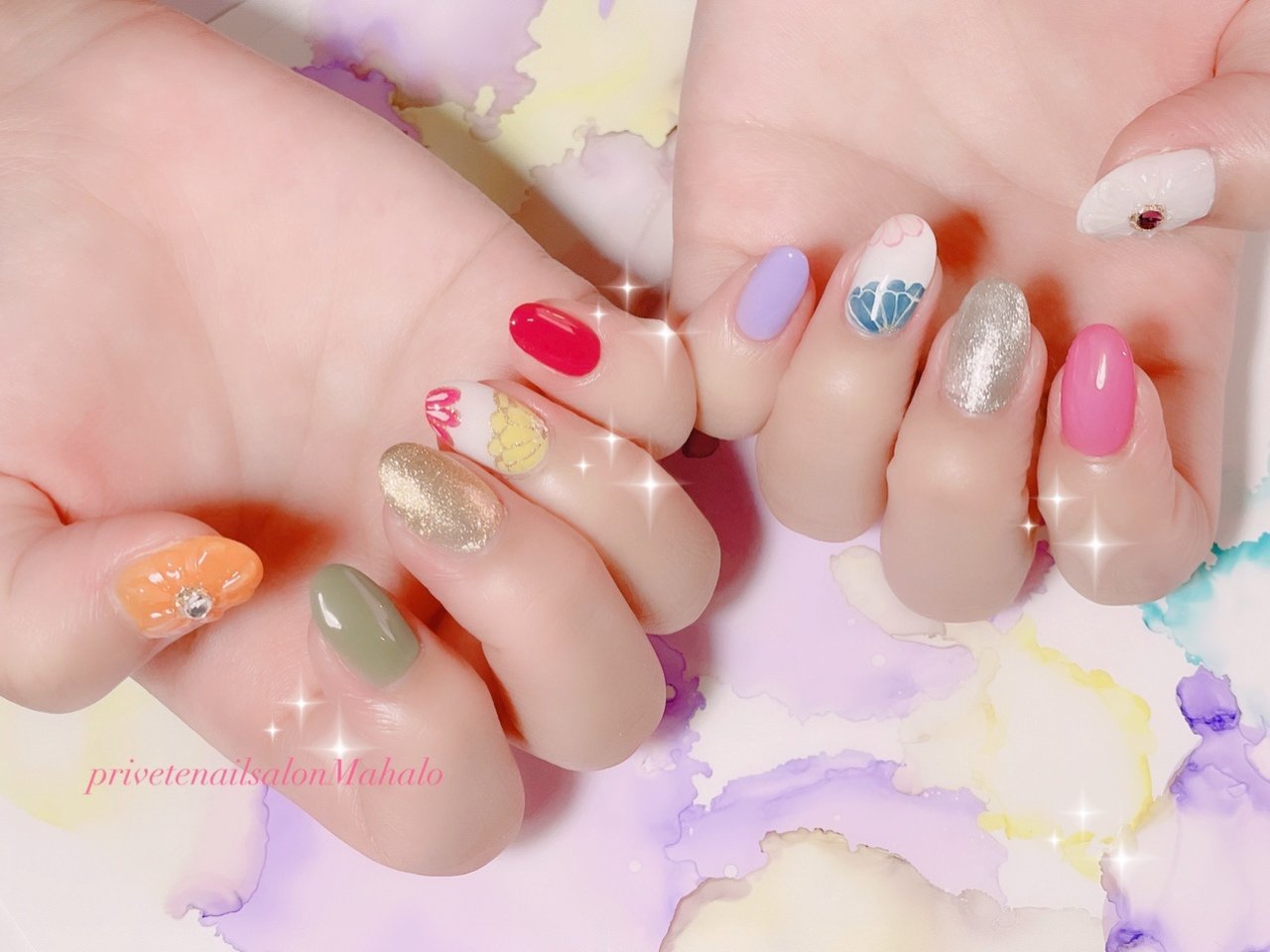 オールシーズン 成人式 浴衣 パーティー ハンド Mahalo Privatenailsalonのネイルデザイン No ネイルブック