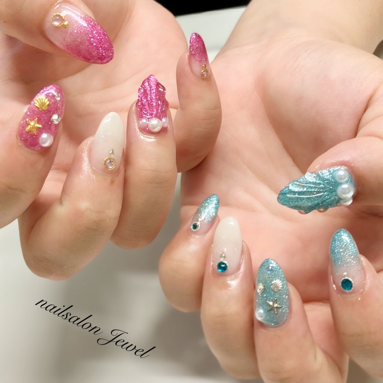 夏 海 ハンド ラメ スターフィッシュ Nailsalon Jewelのネイルデザイン No ネイルブック