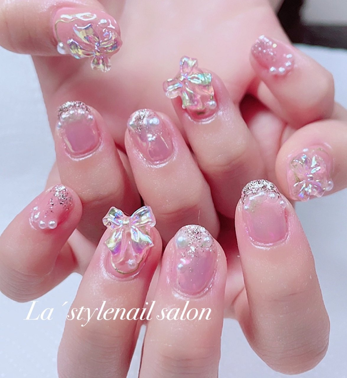 オールシーズン/ハンド/パール/オーロラ/リボン - Nail&beautysalon
