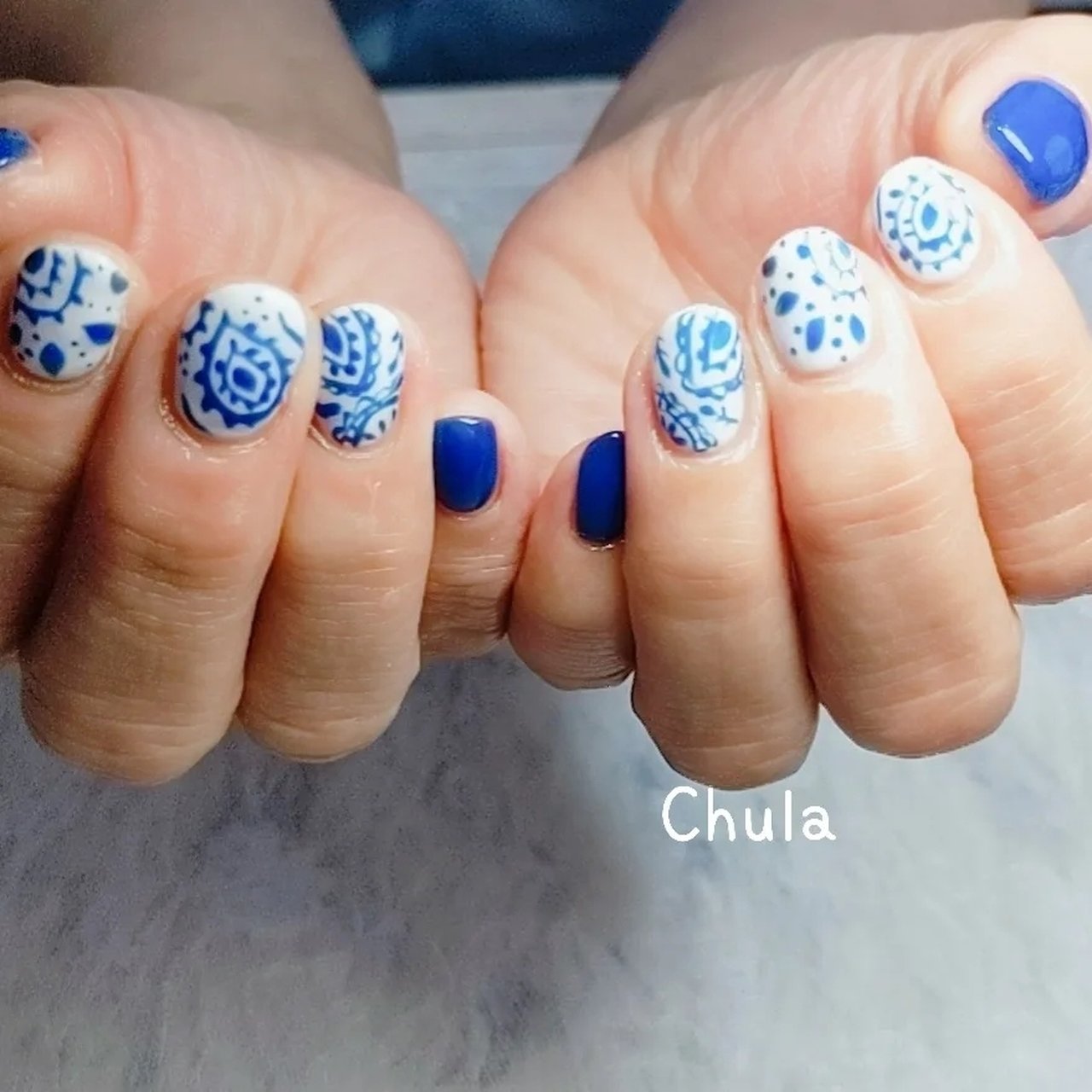 秋 ハンド ショート ホワイト ブルー まさみのネイルデザイン No ネイルブック