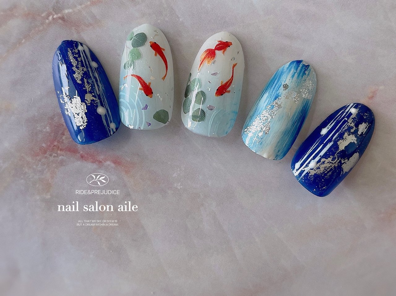 オーダー専】 浴衣 花柄 ネイルチップ 水色 淡色 青 ブルー 蝶々 和 夏