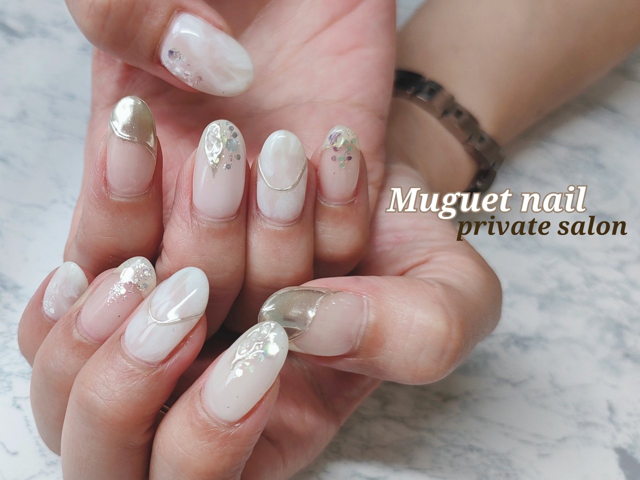 夏 オールシーズン ハンド ホワイト シルバー Muguet Nailのネイルデザイン No ネイルブック