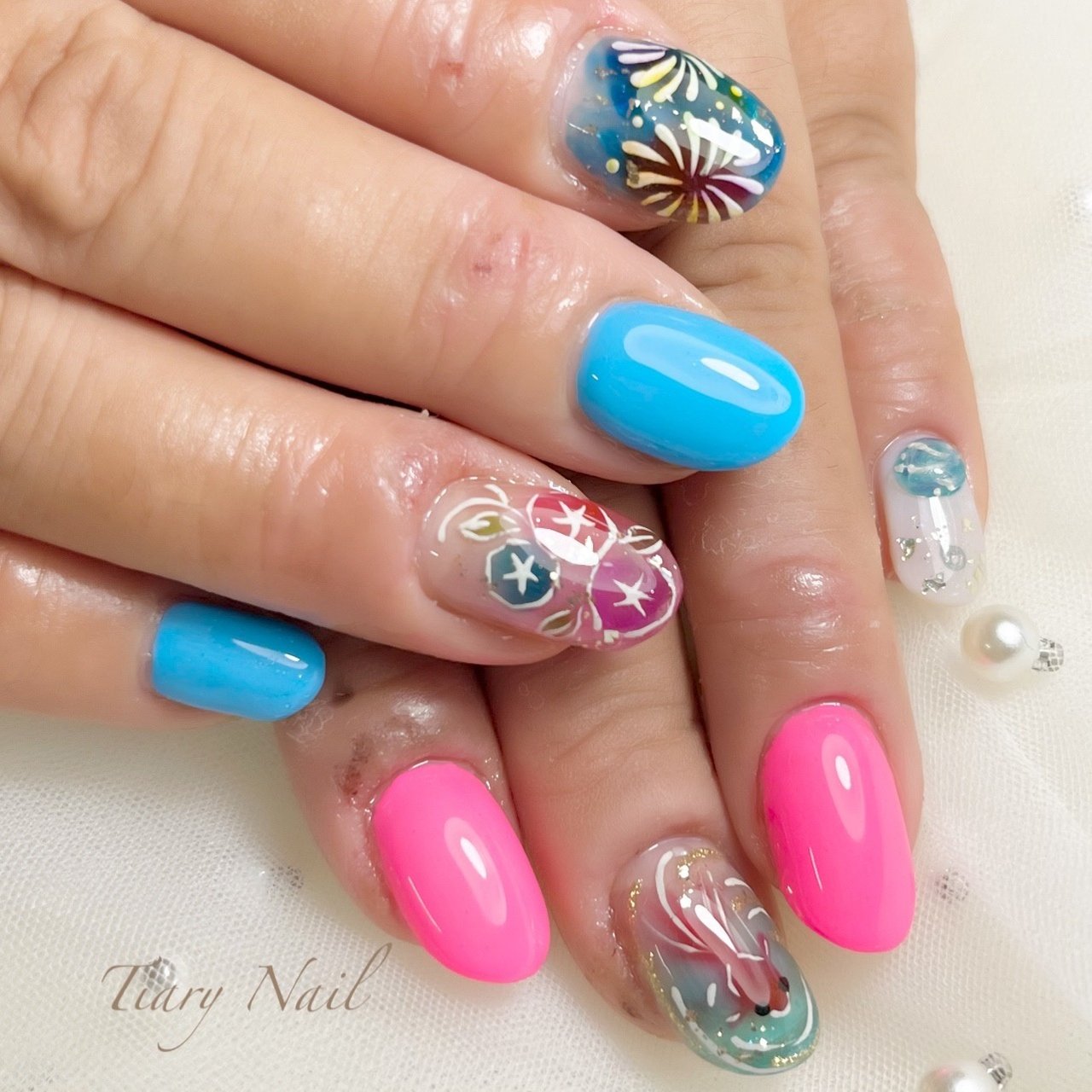 夏 旅行 リゾート 浴衣 フラワー Tiarynail ティアリーネイルのネイルデザイン No ネイルブック