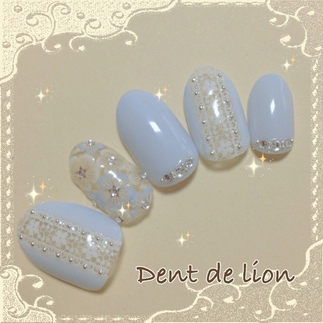 ブライダル ハンド レース ブルー ジェル Dentdelionのネイルデザイン No ネイルブック