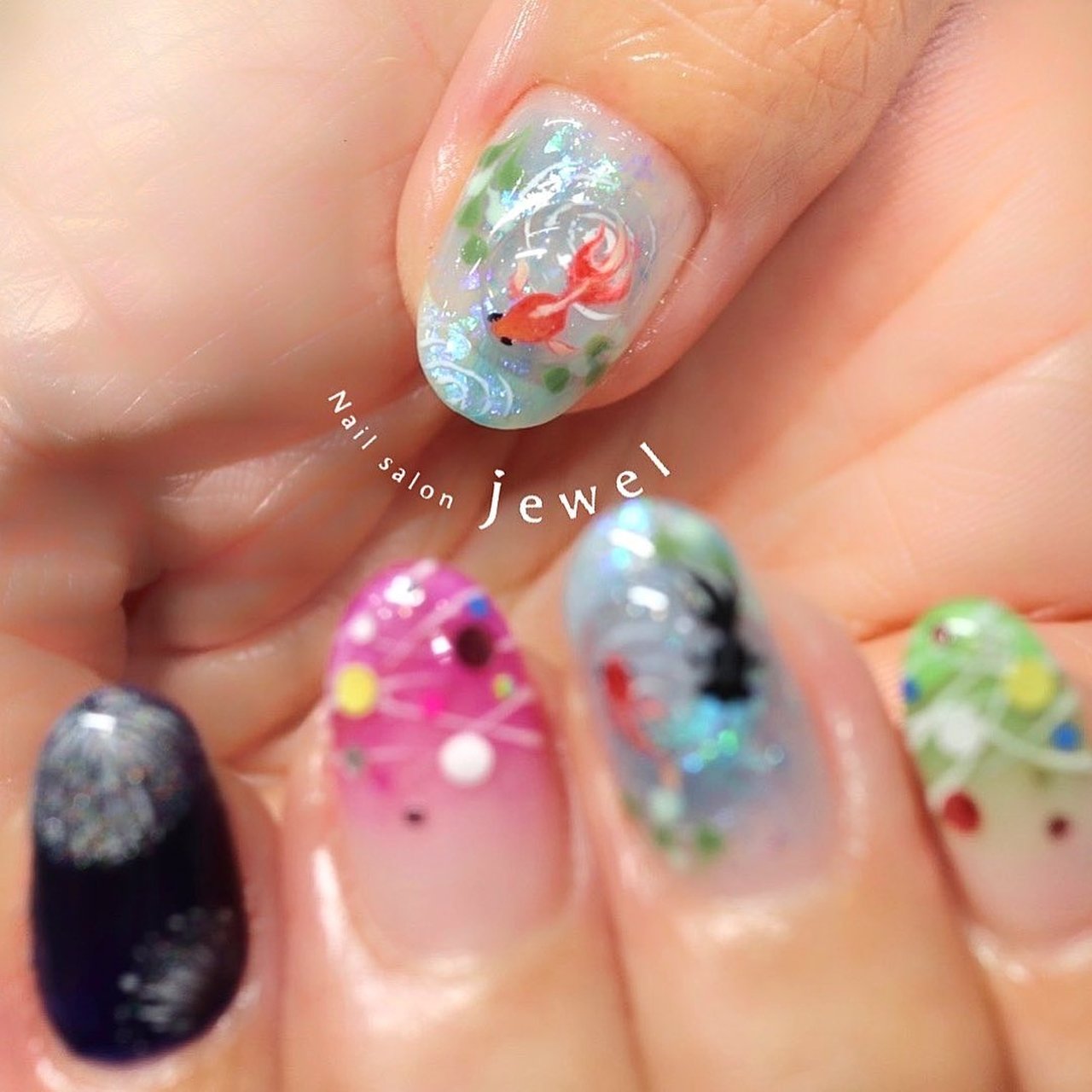 夏 浴衣 ハンド 花火 金魚 Nailsalon Jewelのネイルデザイン No ネイルブック