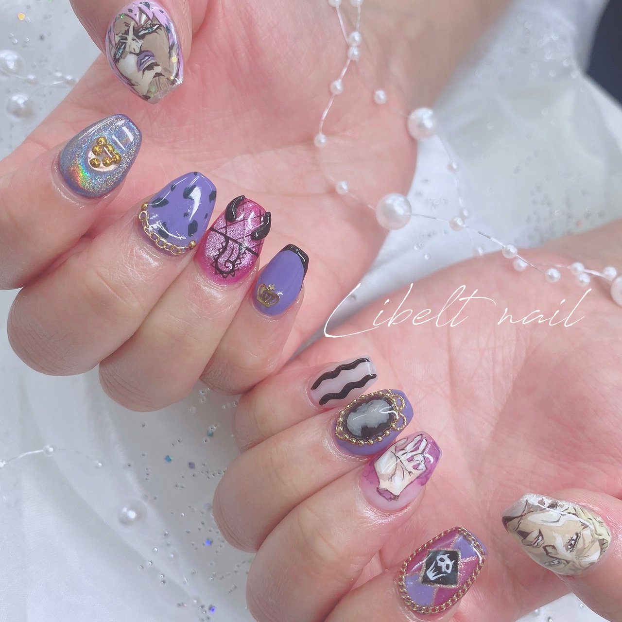 乾杯グラス　ネイルパーツ　痛ネイル　推しネイル　ピンクパープル ハンド/痛ネイル/ピンク/パープル/ボルドー - satomiのネイルデザイン