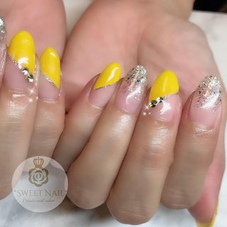 クリア イエロー シルバーのネイルデザイン ネイルブック