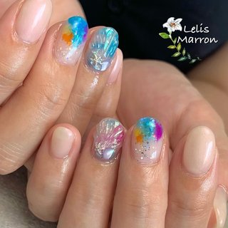 再制作中……】キラキラブルー系オーロラフィルムシェル埋め込み