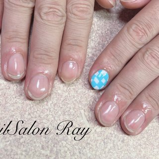 #メンズネイル #市松模様 #夏 #オールシーズン #ハンド #ホワイト #クリア #ターコイズ #ジェルネイル #お客様 #NailSalon Ray #ネイルブック