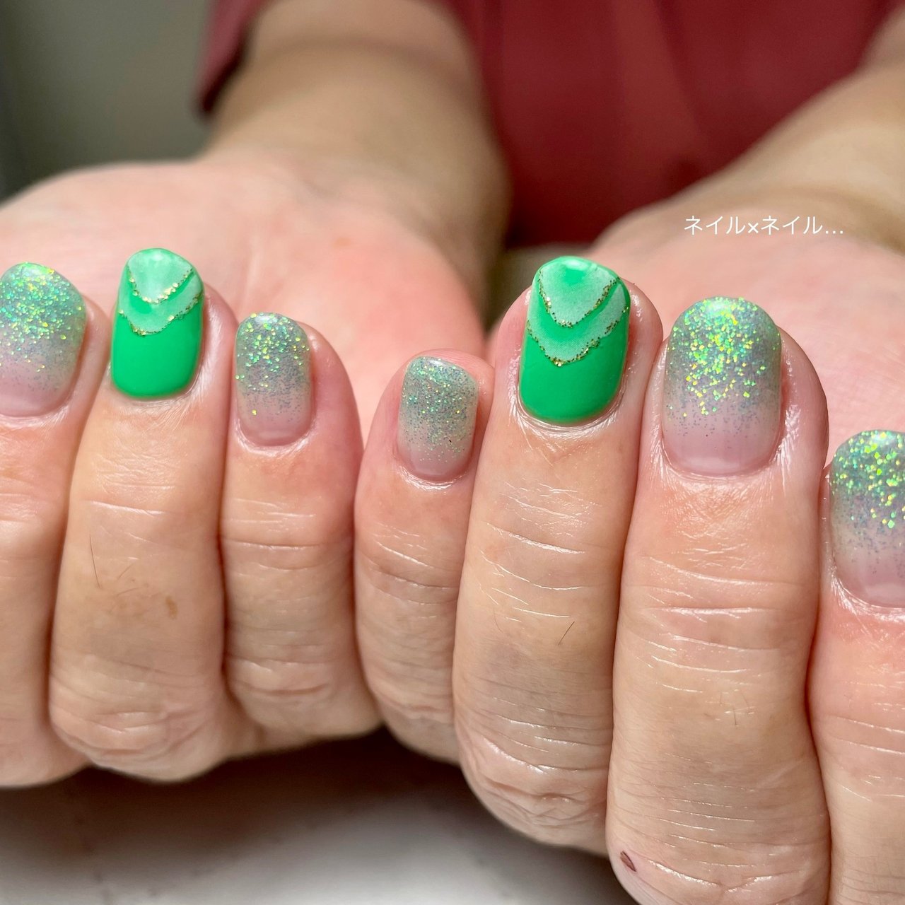 夏 海 グラデーション ラメ グリーン Yukinaのネイルデザイン No ネイルブック