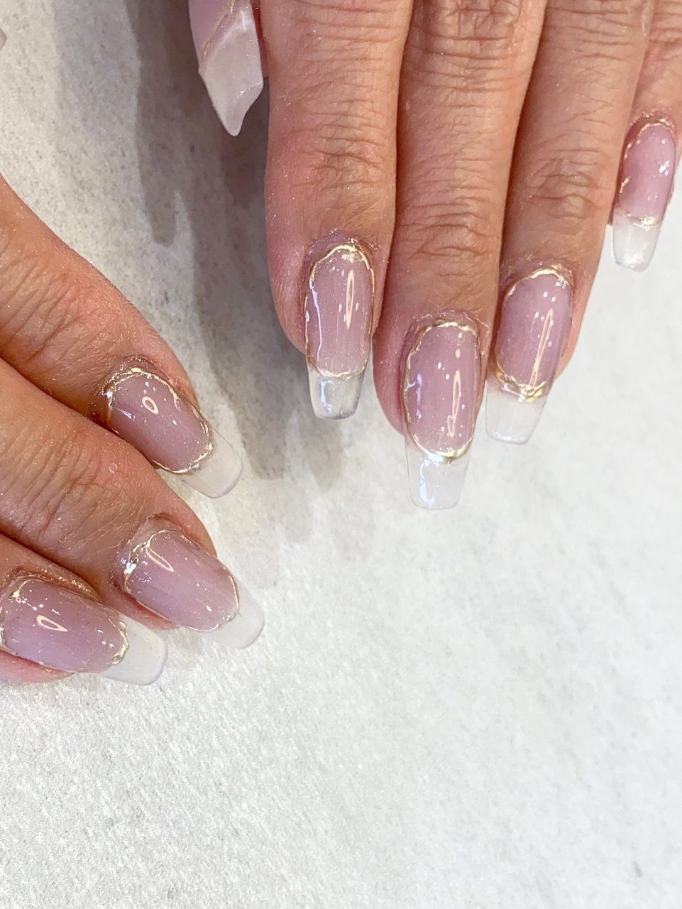 ハンド フレンチ クリア ピンク ゴールド Nailsalon Minervaのネイルデザイン No ネイルブック