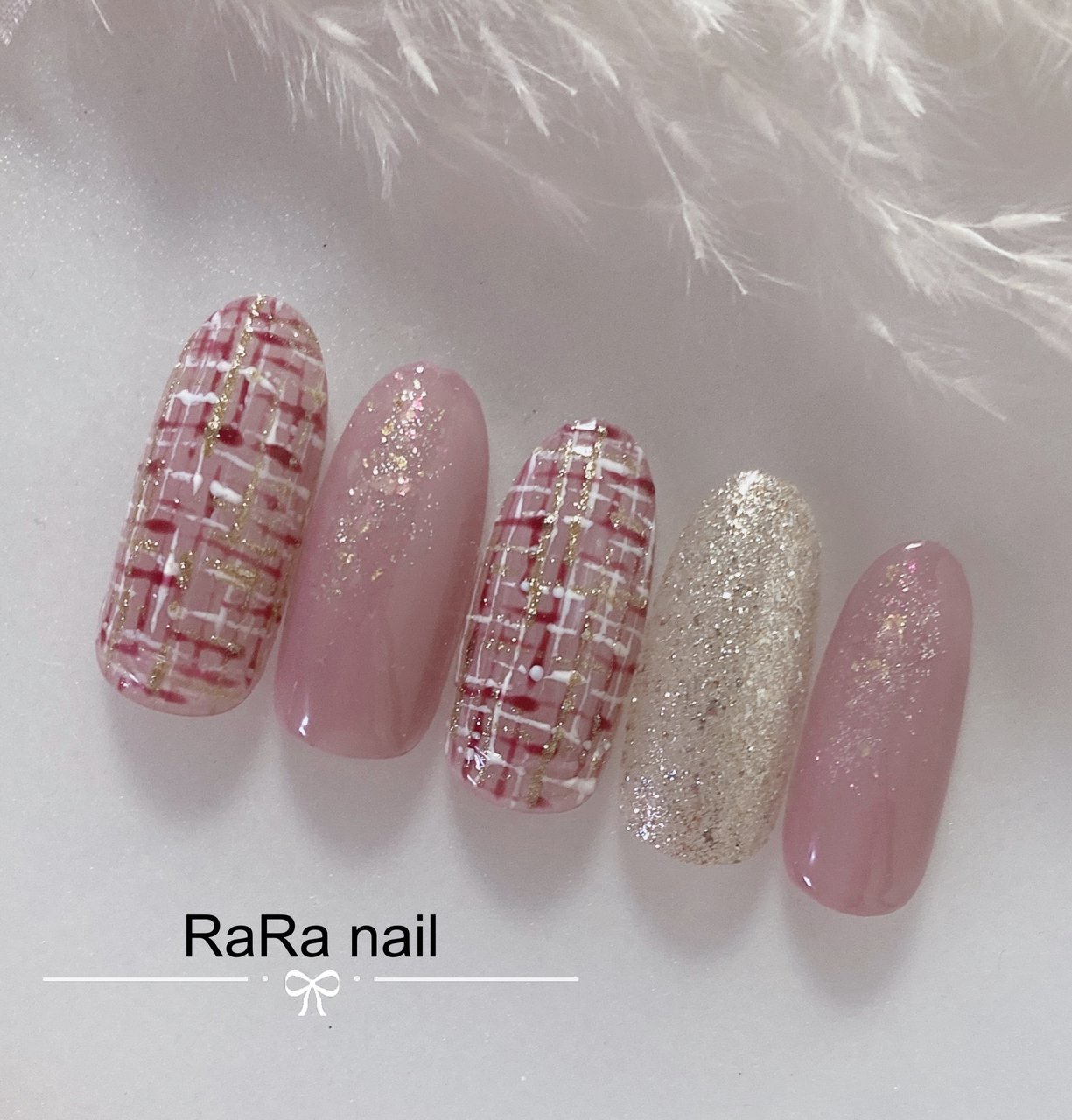 秋 ハンド シンプル ツイード ピンク Rara Nailのネイルデザイン No ネイルブック