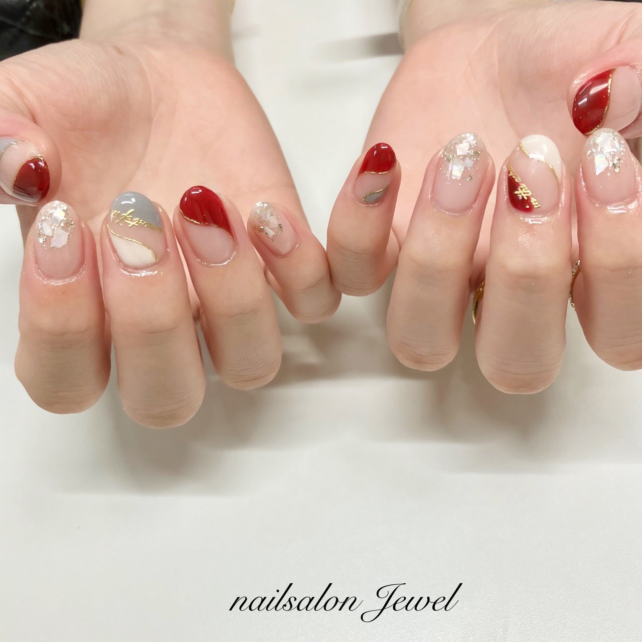 オールシーズン ハンド ショート ラウンド ホワイト Nailsalon Jewelのネイルデザイン No ネイルブック