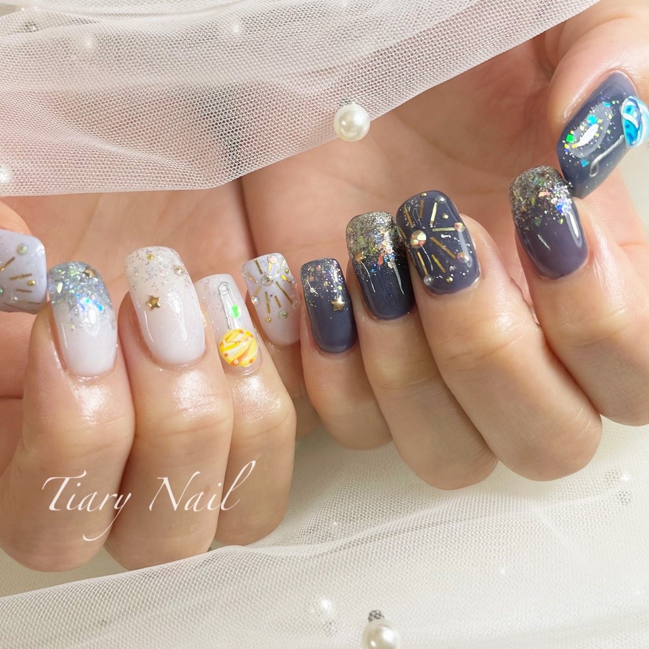 夏 旅行 海 浴衣 和柄 Tiarynail ティアリーネイルのネイルデザイン No ネイルブック