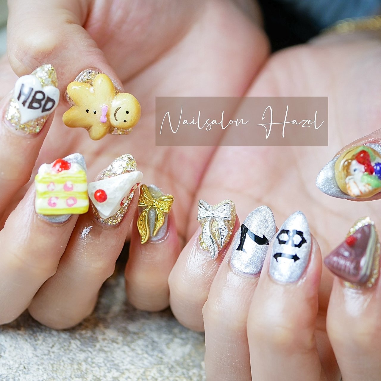 パーティー 女子会 ハンド スイーツ ミディアム Nailsalon Hazelのネイルデザイン No ネイルブック