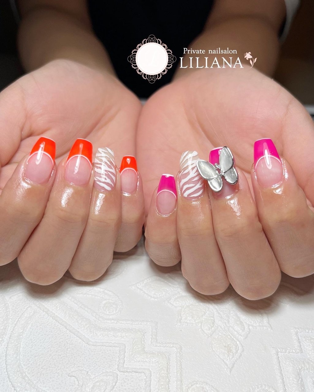 夏 ハンド フレンチ アニマル柄 ロング Private Nailsalon Lilianaのネイルデザイン No ネイルブック