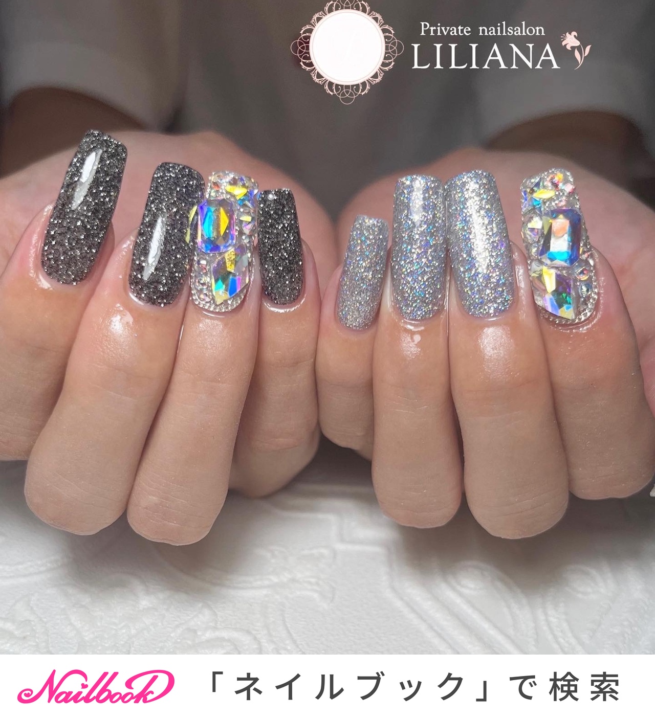 yun　美品⭐︎mogahna ネイルアート用品 シルバー 🩷ピンクワンホンネイル🩷 薄いピンクベースにシルバーの埋め