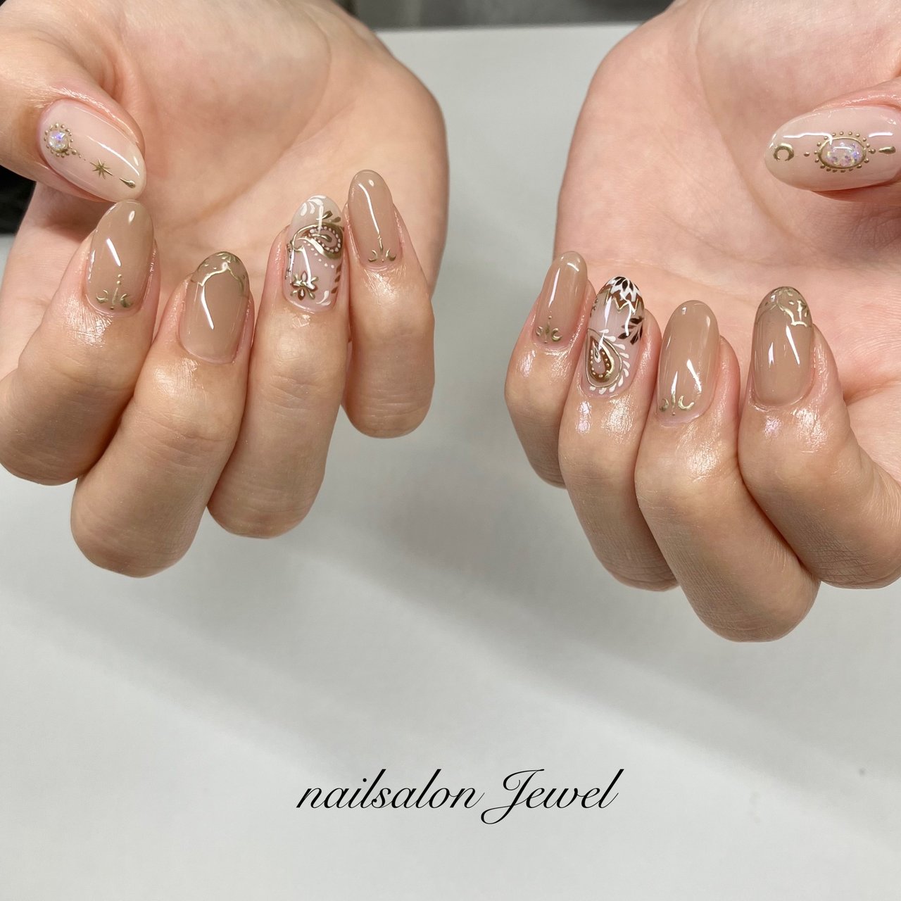 秋 オフィス ハンド アンティーク ミディアム Nailsalon Jewelのネイルデザイン No ネイルブック