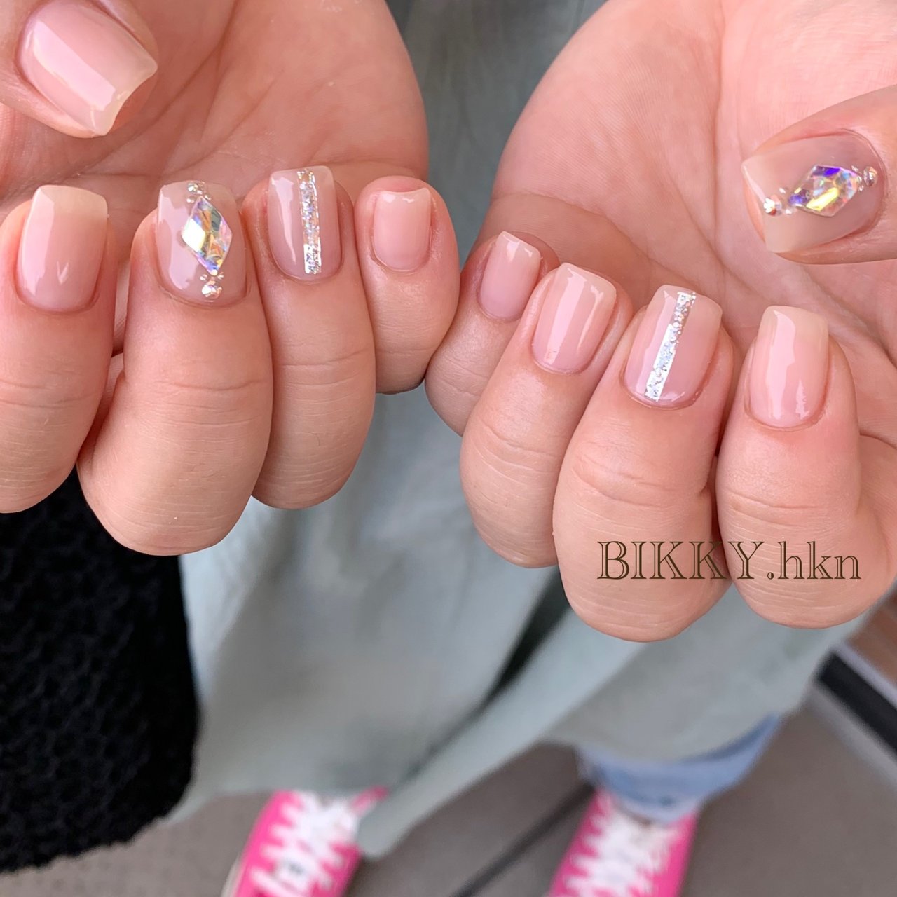 ハンド 韓国 ショート スクエアオフ ピンク Nail Salon Bikky彦根店のネイルデザイン No ネイルブック