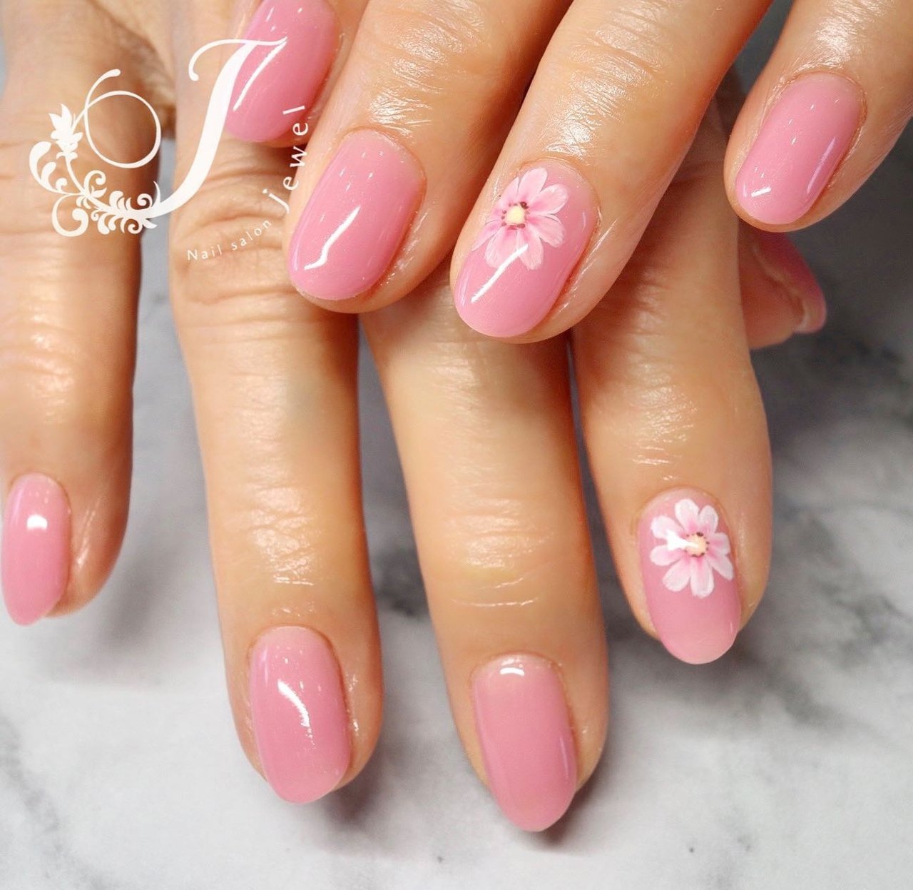 ハンド ワンカラー フラワー ピンク Nailsalon Jewelのネイルデザイン No ネイルブック