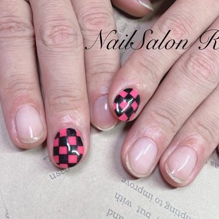 #メンズネイル #市松模様 #ハンド #クリア #ピンク #ブラック #ジェルネイル #お客様 #NailSalon Ray #ネイルブック