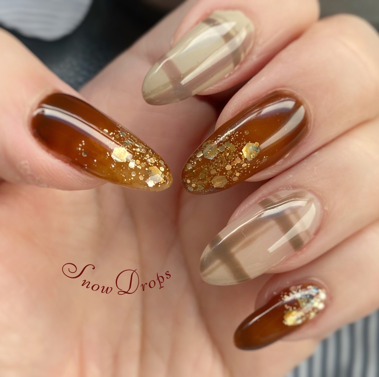 秋/ハンド/チェック/ブラウン/アースカラー - Snow Dropsのネイル