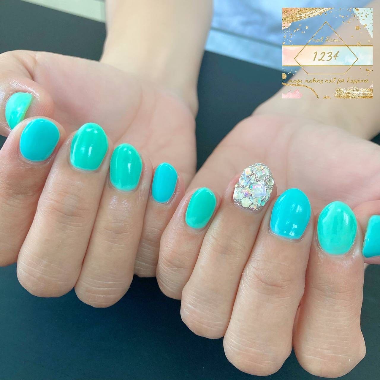 ネイルカラー・マニキュア 1234 ワンカラー/ワンホン/ターコイズ/水色/ブルー - 1234 nailroomのネイル