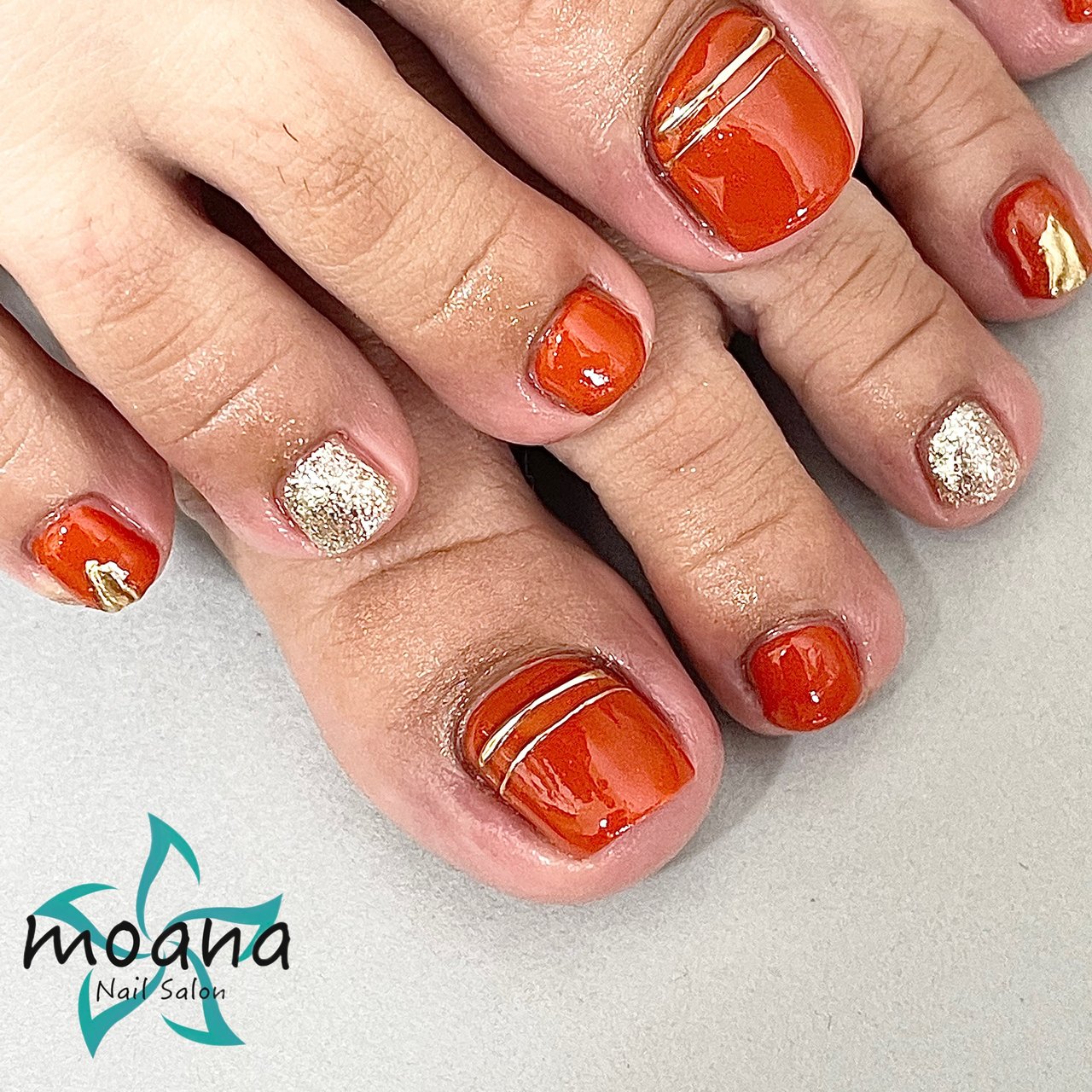 夏 秋 フット ミラー オレンジ Moanaのネイルデザイン No ネイルブック