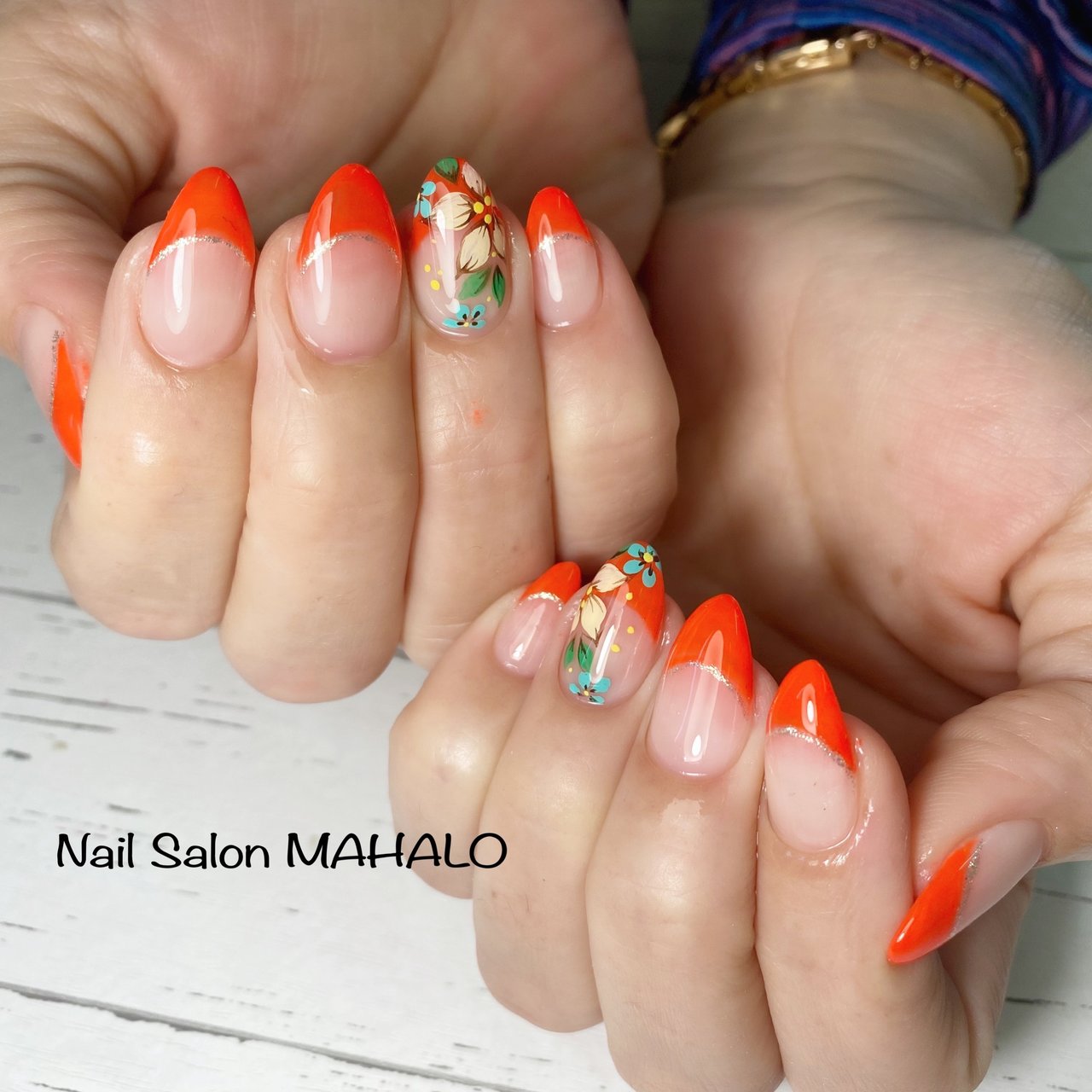 夏 リゾート 浴衣 ハンド フレンチ Nail Salon Mahaloのネイルデザイン No ネイルブック