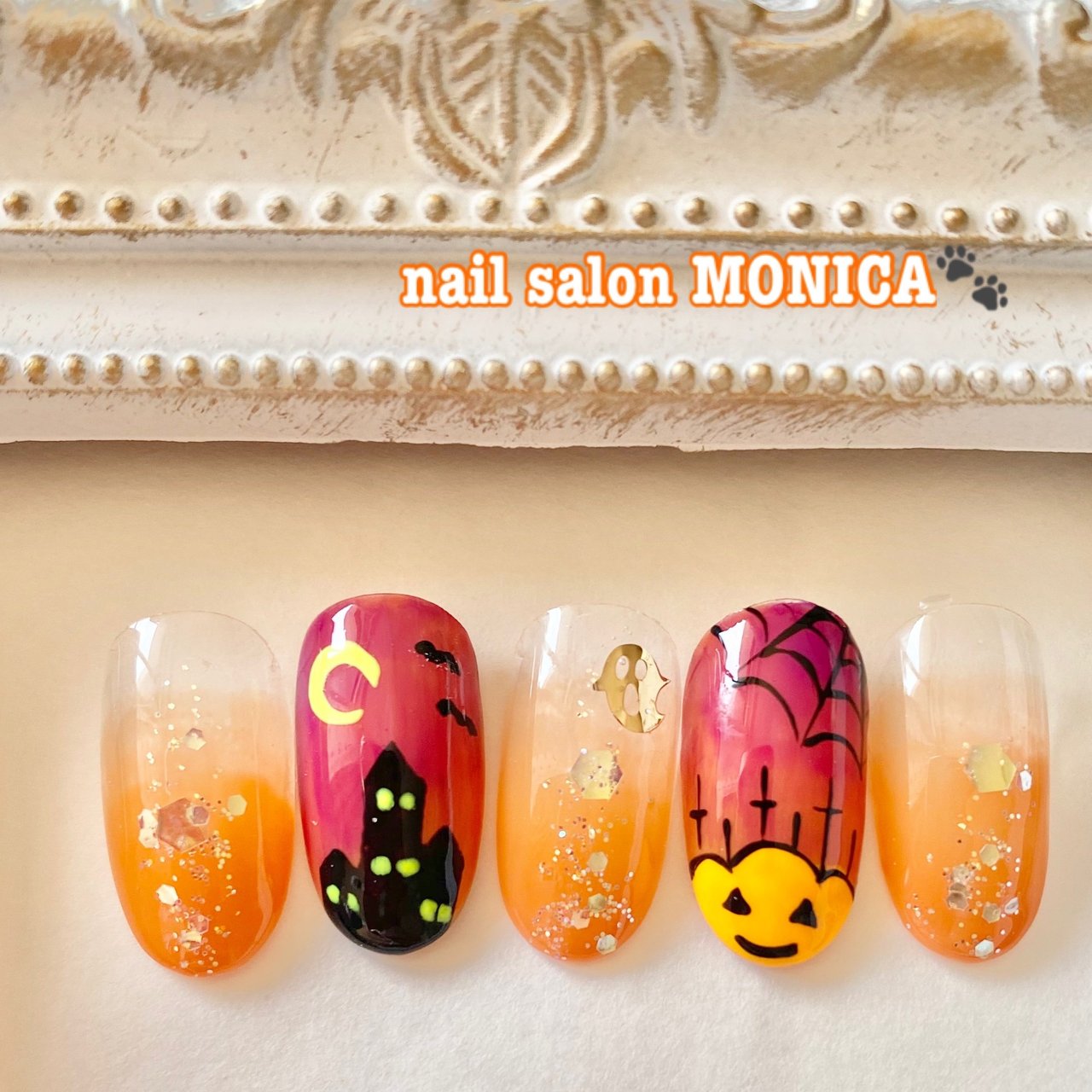 ハロウィン グラデーション ホログラム オレンジ パープル Nail Salon Monica のネイルデザイン No ネイル ブック