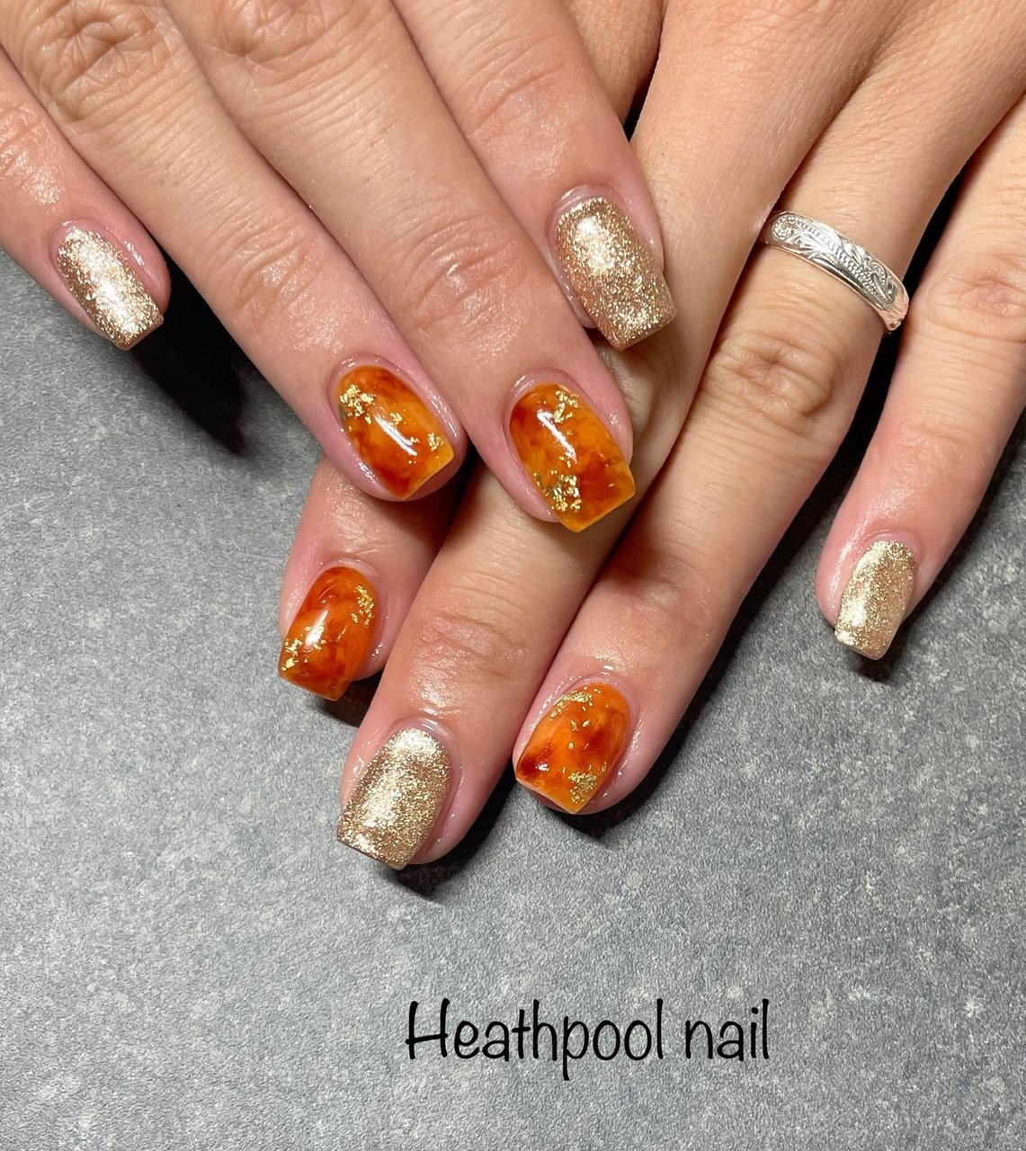 ハンド ラメ べっ甲 オレンジ ブラウン Heathpoolnailのネイルデザイン No ネイルブック