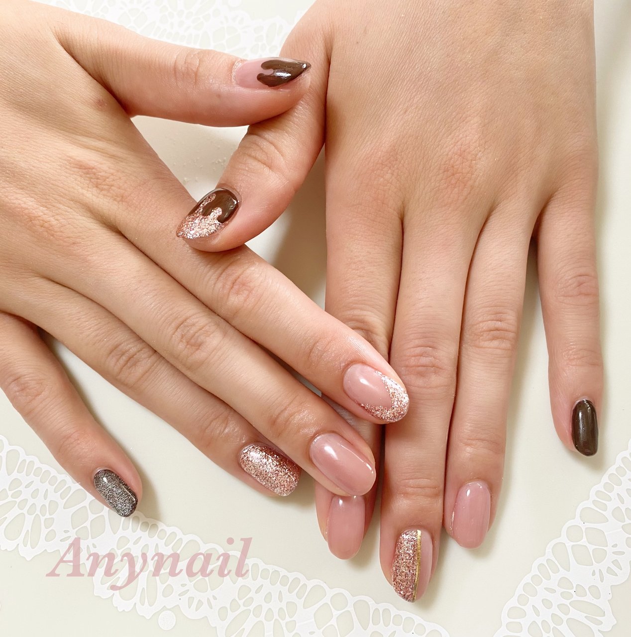 秋 冬 バレンタイン ハンド ラメ Any Nail Kitaayaseのネイルデザイン No ネイルブック