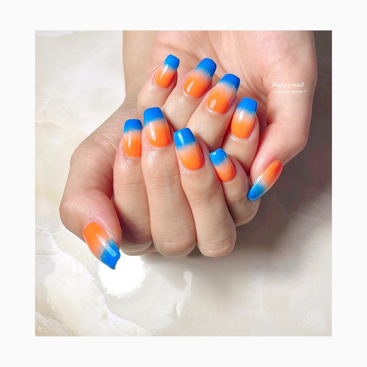 グラデーション/オレンジ/ブルー - happy_nailのネイルデザイン[No