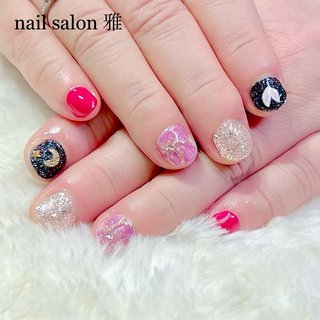 ピンク ネイビー シルバーのネイルデザイン ネイルブック