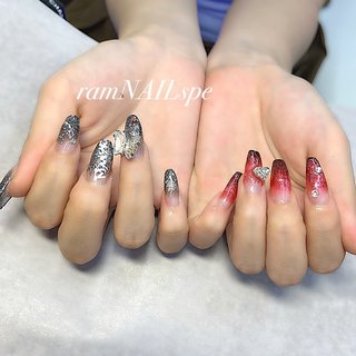 レッド 赤 ラメグラデのネイルデザイン ネイルブック