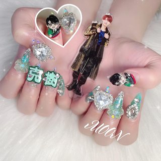 ネイルチップ 量産型 緑 グリーン キラキラ 推しネイル ゴテゴテ #22