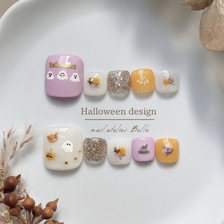 #ハロウィンネイル #ハロウィン #秋 #ハロウィン #フット #ラメ #ワンカラー #痛ネイル #ミディアム #スクエア #ホワイト #オレンジ #パープル #ジェルネイル #ネイルチップ #nail atelier Belle #ネイルブック