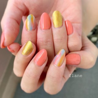 サーモンピンクのネイルデザイン ネイルブック