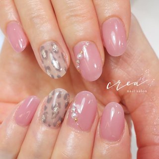 レオパード ピンク グレーのネイルデザイン ネイルブック