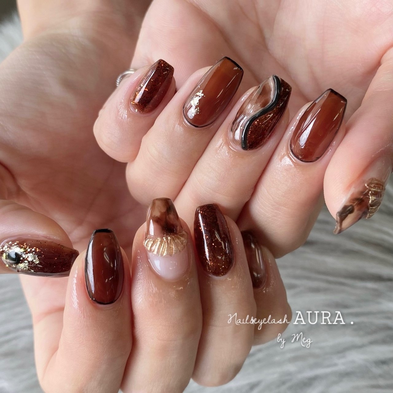 ロング/コフィン/ブラウン/ブラック/メタリック