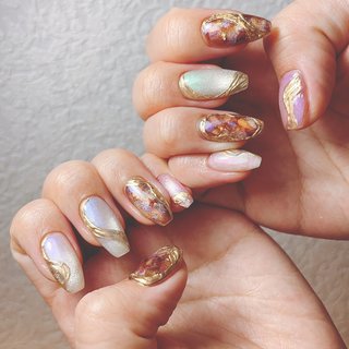 アイボリーべっ甲ニュアンスマグネットネイル ベージュ シェル 韓国