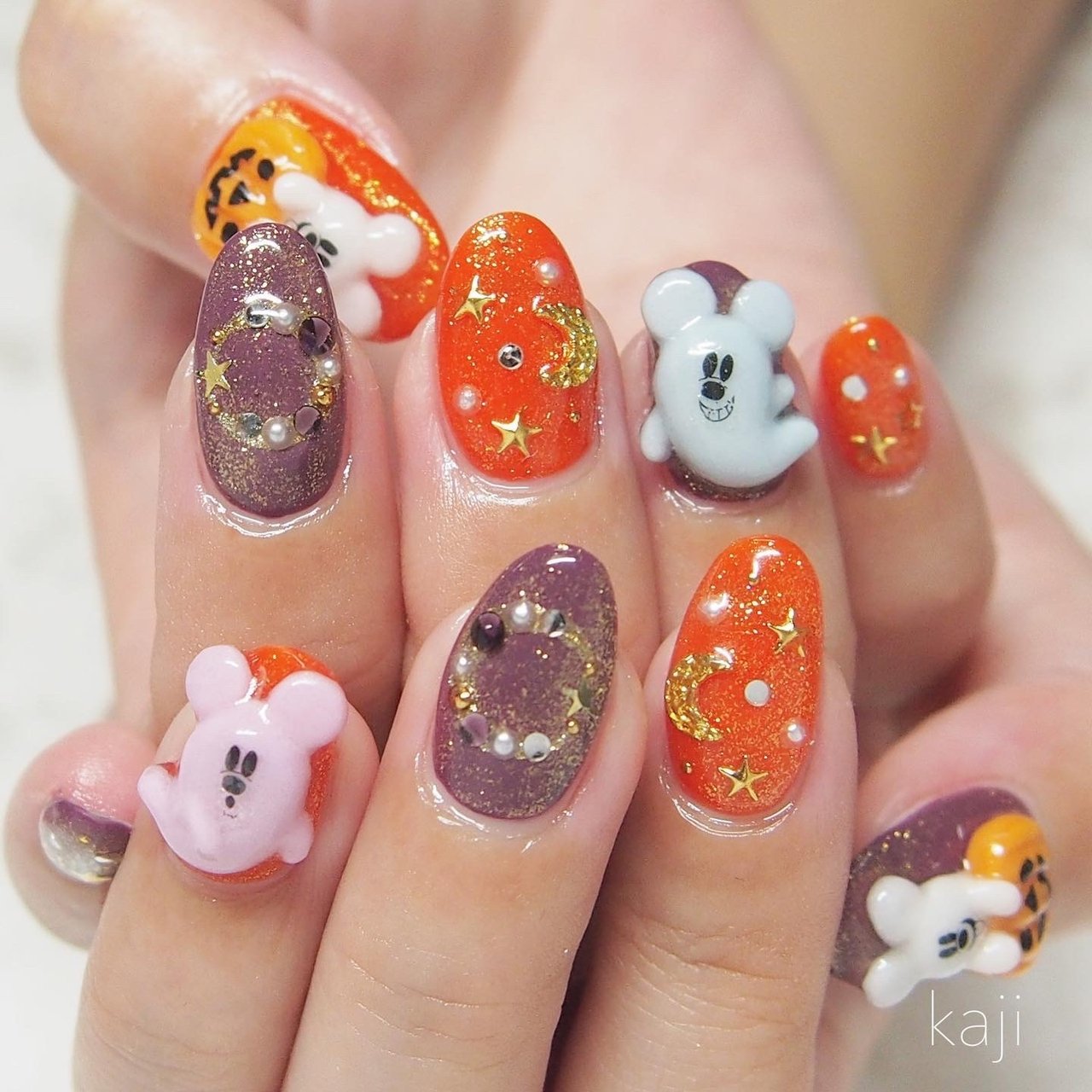 秋 ハロウィン ハンド 3d オレンジ Nail Kajiのネイルデザイン No ネイルブック